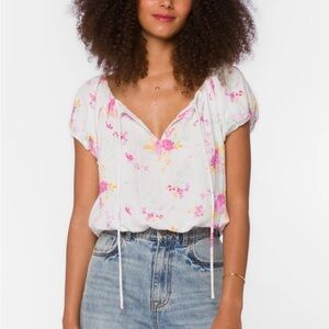 White Floral Top - Pink & Yellow